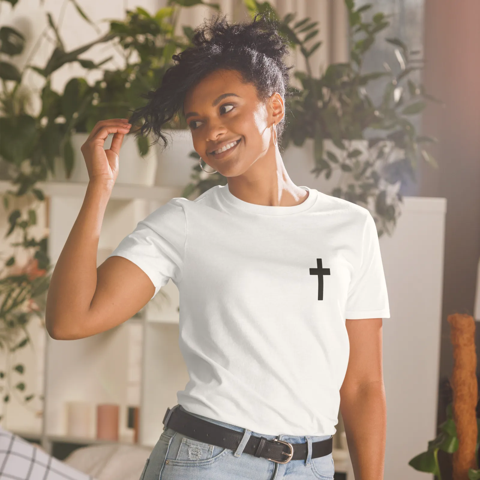 Model wearing a Faith Fuel scripture t-shirt